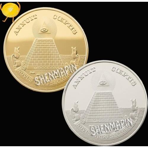 Free-Mason Commemorative Coin Mayan Pyramid One Open Eye Challenge Coin USA Novus Ordo Seclorum Coins Collectibles Gold Silver