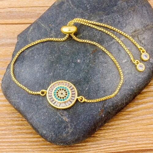 High Quality Latest Design Simple Geometric Round Copper Chain Adjustable Bracelet Cubic Zircon Jewelry For Women Birthday Gifts