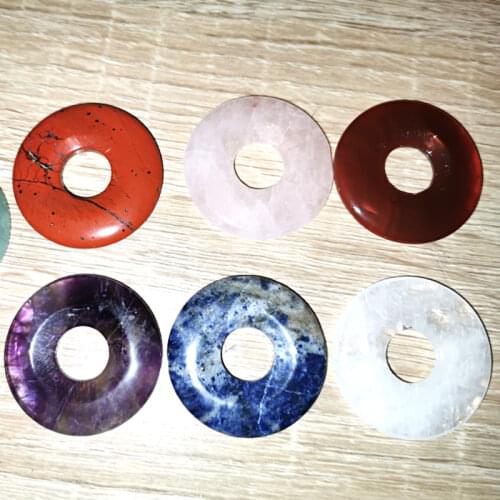 FLTMRH 30mm Donuts Shape Natural Stone Beads For Jewelry Making : Indian Agates ,Obsidian,Moss Agat,Red Jaspers,Tiger Eye,Free