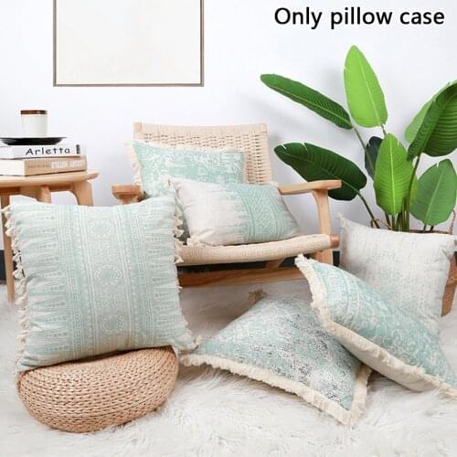 Boho Tassel Pillowcase With Tufted Fringe Tassels Trim Cushion Cover Geometry Printed Pillow Cover Sofa Bed Home Office Decor