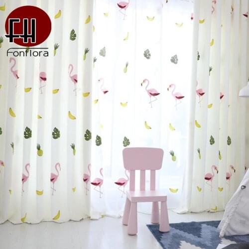 Flamingo Embroidered Kids Curtains For Living Room Sheer Curtains For Children Bedroom Window Blinds Modern Home Decor Drapes