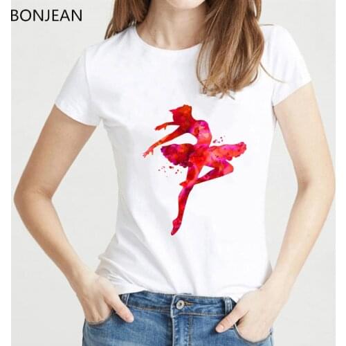 Pink ballerina printed tshirt women Ballet Dance art tee shirt femme summer harajuku kawaii clothes white t shirt drop shipping