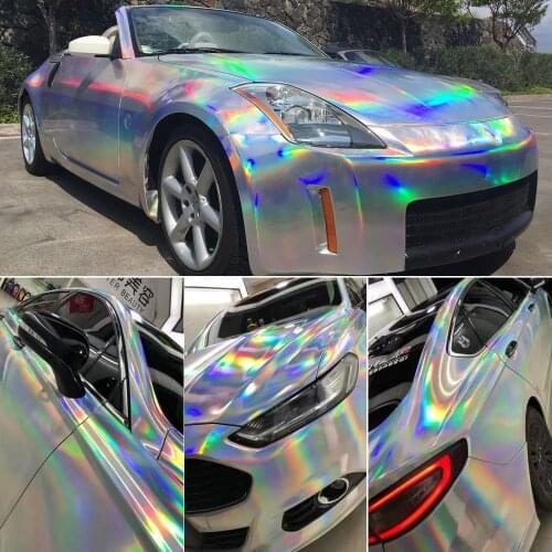 1.52Mx18M Holographic Chrome Silver Car Full Body Sticker Laser Silver Car Wrap Vinyl Film Car Wrap Sticker Decals Film