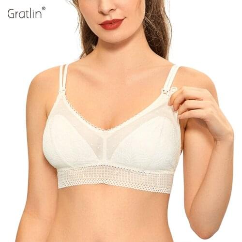 Gratlin Maternity Women Nursing Bra Soft Breathable Lace Pregnant Women Breast Feeding Underwear