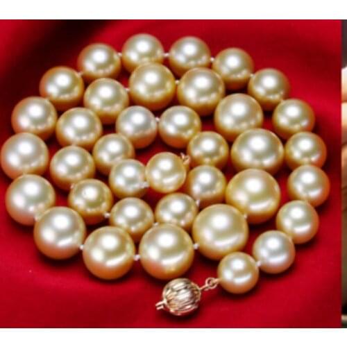 HUGE11-13MM ROUND GOLD PEARL NECKLACE 18INCH Yellow clasp