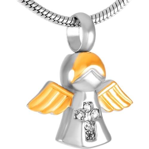 IJD9309 Hot Selling Cremation Urn Necklace,wholesale or retail Stainless Steel Crystal Angle&Fairy Keepsake Ashes Jewelry Unisex