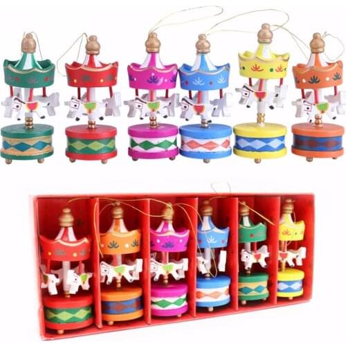 JX-LCLYL 6Pcs Wooden Carousel Horse Ornament Merry-Go-Round Christmas Bedroom Decor New