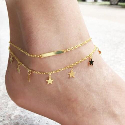 KBJW Fashion On Trend Twinkle Little Star Metal Balance Bar Two Layers Foot Ankle Jewelry Summer Beach Holiday Anklet for Women
