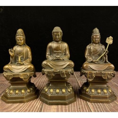 China brass three Saints Buddha crafts statue A set