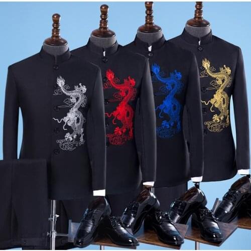Chinese tunic suit mens mariage groom wedding suits for men blazer boys prom suits fashion slim latest coat pant designs black
