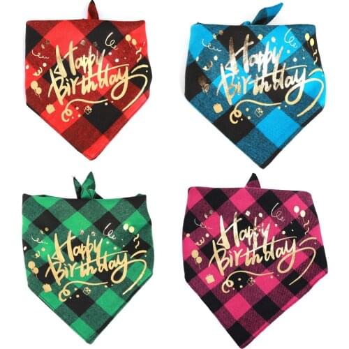 Plaid Dog Bandana Scarf Pet Birthday Party Neckerchief Cat Triangle Scarf Puppy Double-sided Saliva Towel Large Dog Accessories