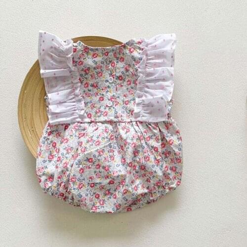 Korean Summer Baby Girls Bodysuit Floral Lace Sleeveless Infant Jumpsuits Princess Newborn Girls Clothes Outfit