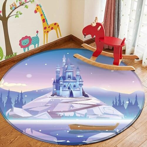 Tapis Childrens Rug Round Flannel Non-slip Wonderful World Carpet Castle Dessert Castle Rainbow Childrens Decorative Carpet