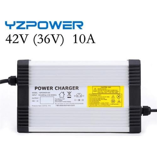 YZPOWER 42V 10A Lithium Battery Charger For 36V Lithium Battery Electric Bike Scooter Aluminum Metal Case Fast Charger
