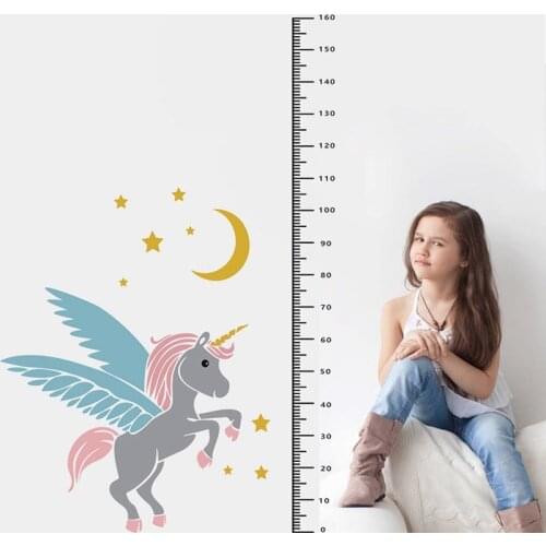 Cute Unicorn Height Wall Stickers Meter Ruler Kid Room Decal Sticker Baby Growth Chart Mural for Bedroom House Decoration