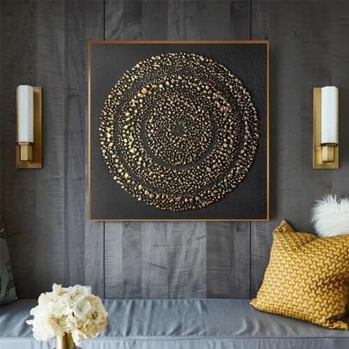 Fashion Square Burst Circle Black and Gold Canvas Painting Poster Print Wall Art Luxurious Pictures for Living Dining Room Decor