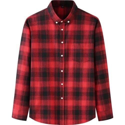 Mens Oversize Plaid Shirt Husband Button Up Red Men Casual Long Sleeve Classic Vintage Plus Size Clothing Large 10XL Shirt Male