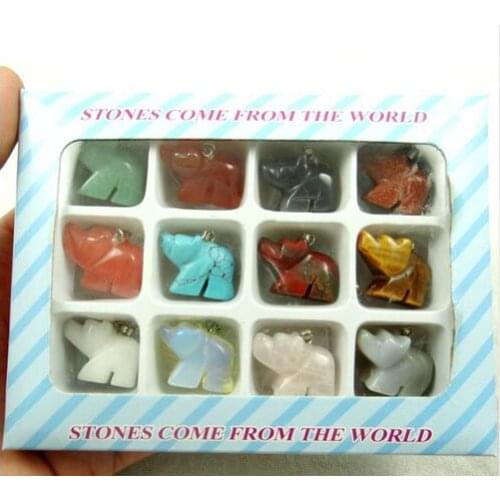 Natural Stone Turquoises Quartz Crystal tiger eye aventurine Bear Pendant for diy Jewelry making necklacesAccessories 12pcsA31