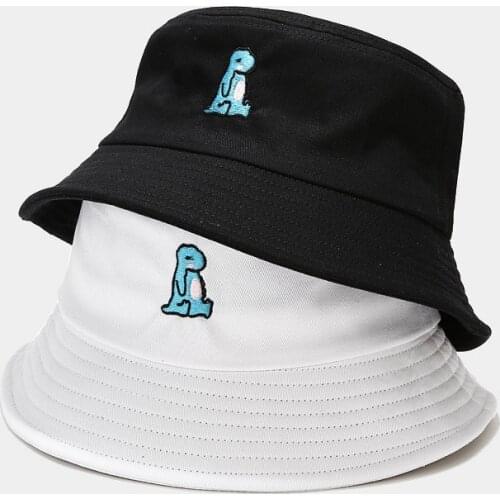 New Cartoon Bucket Hat Dinosaur Pattern Fisherman Hat Students Outdoor Hiking Hat Leisure Sun Protection Hat Unisex Panama Cap