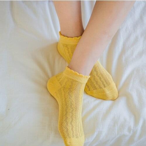 New Simple Mesh Solid Color Cotton Wave Top Woman Fashion Summer Hollow Out Thin Absorbent Breathable Outing Casual Ankle Socks