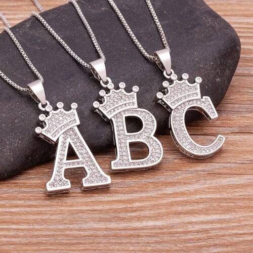New Design A-Z Silver Letters Charm Crown Pendant Initial Alphabet Necklace For Women Men Accessories Name Jewelry Wholesale