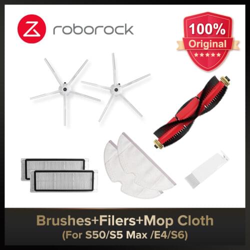 Original Roborock Vacuum Cleaner Accessory Main Brush, Silicone Side Brush, Washable Filter, For S5 Max S6 S50 S6 Max S4 E4