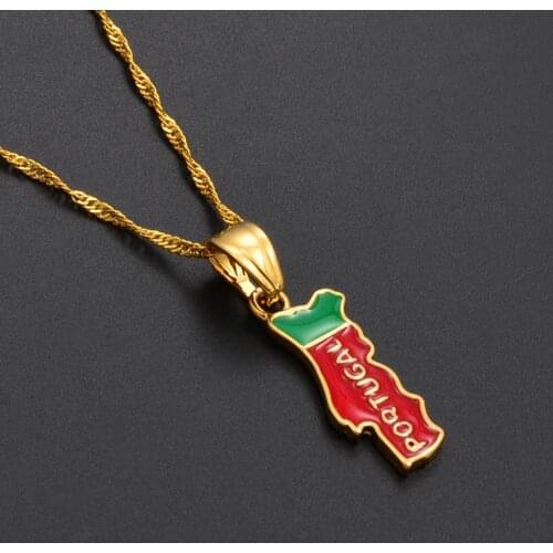 Anniyo Portugal Map Pendant Necklace Chain Flag Gold Color Jewelry Portuguese PRT for Women Bulk Order Can Discount #007910