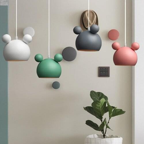 Cute Mickey Pendant Lights Metal Hanglamp Led Lamp Iron Hanging Light for Childrens Room Bedroom Cute Bear Gift for Kids Lamp