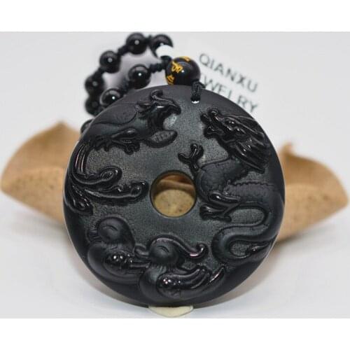 QIANXU Drop Shipping Black Obsidian Dragon and Phoenix with Mandarin Duck Jade Pendant Jade Jewelry Fine Jewelry
