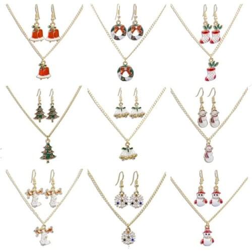 Christmas series earrings necklace tree bells garland boots snowman snowflake antelope set for friends Christmas gift jewelry