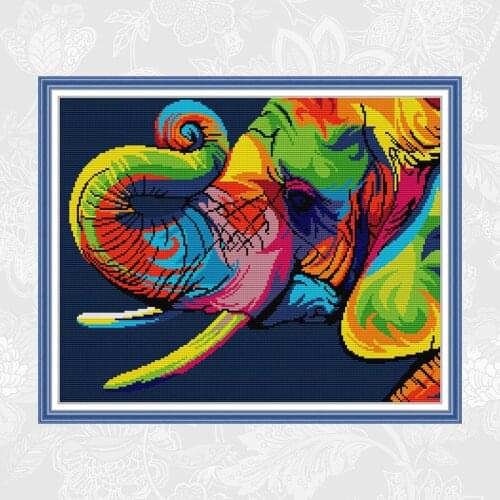 Handwork Cross Stitching Rainbow Elephant Beginner Embroidery Sets Printed Canvas Cross-stitch 14CT 11CT Needlework DIY Crafts