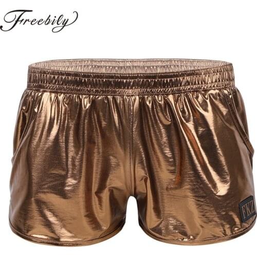 Mens Shiny Metallic Low Rise Elastic Waistband Swimming Boxer Shorts Swimwear Swim Trunks Men Swimsuit Male Homme Casual Shorts