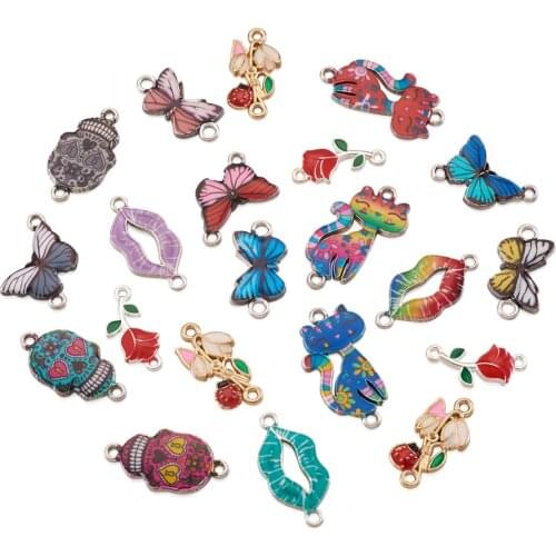 100pcs Printed Alloy Links Connectors with Enamel for Jewelry Making Bracelet DIY Platinum Mixed Color, 14.5x20.5x2mm
