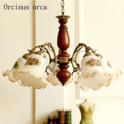 Mediterranean antique stained glass chandelier living room bedroom American garden country LED solid wood Chandelier