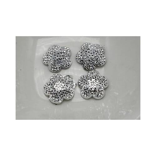 40 Silver Acrylic Flatback Dotted Flower Rhinestone Gem 15mm Flat back Resin
