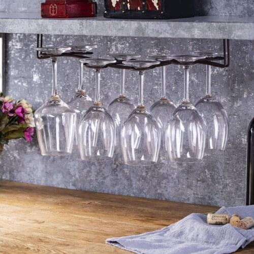 Vintage Bronze 8 Cups Metal Wine Glass Rack Holder Stemware Hanging Under Cabinet Kitchen Bar Champagne Wine Cup Storage Shelf