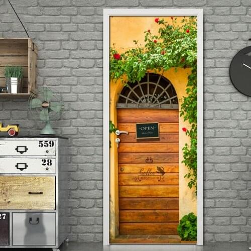 Retro Street View PVC Waterproof Self-adhesive Door Sticker Living Room Bedroom Door Wall Decoration Photo Mural Wallpaper Roll