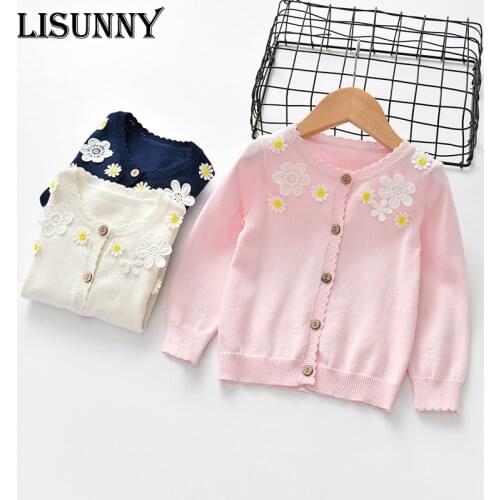 2020 New Spring Autumn applique Girls Sweater Knitted European American princess cardigan Children jacket Baby clothes Kids Coat