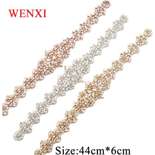 WENXI30CS Wholesale Clear Rose Gold Crystal Rhinestone Applique For Wedding Dresses Waistband DIY Bride Gown Sash WX911