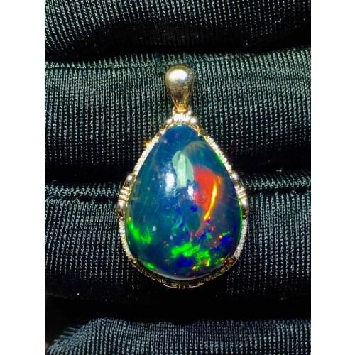 Fine Jewelry 18K Gold AU750 G18K Natural 100% nature Opal 6.85ct Gemstone Diamond Pendant Gemstone Necklaces for Women