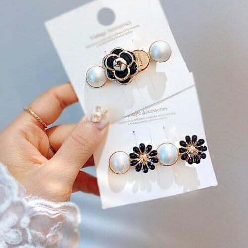 Adult Rhinestone Flower Barrette Hairpins Pearl Hair Clips Fashion Korean Camellia Crystal Floral Hairgrips Hair Claws Wholesale