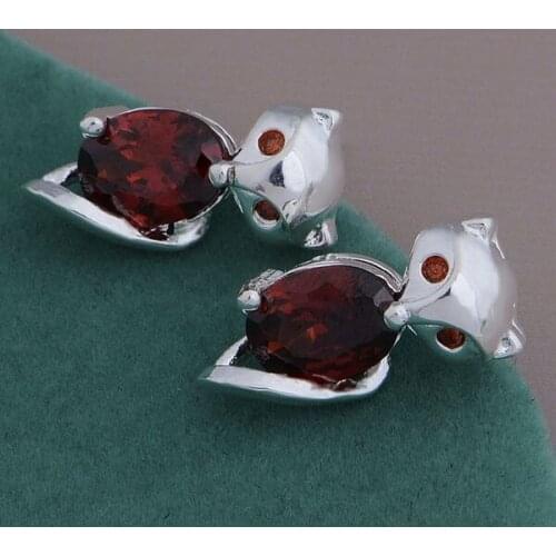 AE667 Lucky Silver Color Earrings For Women Jewelry Women Accessories Fox Inlaid Red Stone /bfbajwia Bccajtja