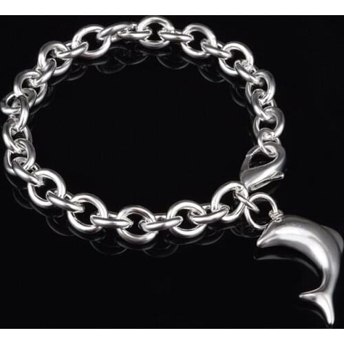 Simple Dolphin Pendant Link Chain Bracelet Bangles For Women Silver Plated Cuff Jewelry Gift Dropshipping