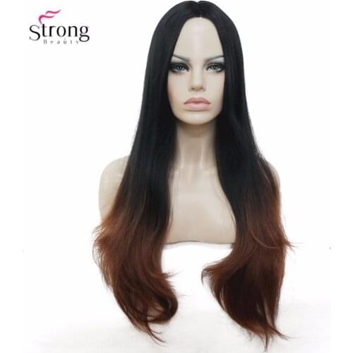 StrongBeauty Womens Auburn Ombre Black Long Wavy Natural Wig Synthetic Heat Resistant Fiber Full Wigs