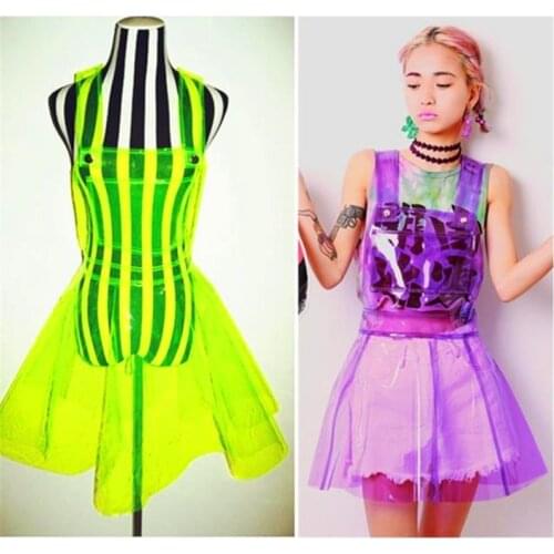 Female Singer Ds Costume Transparent Plastic Expansion Bottom PVC Dress Vestido Summer Dress Women Clear PVC Vinly Plastic Cloth