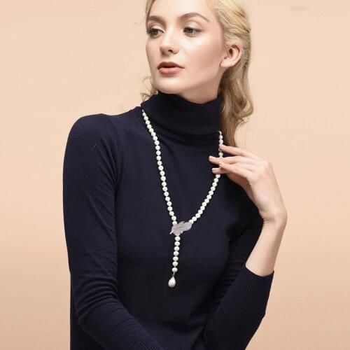 SENEN GIRL Long Pearl Necklace For Women Gift White Real Freshwater Pearl Necklace 73cm Length Fashion Jewelry New