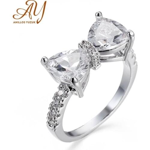 Anillos Yuzuk Dazzling Sparkling Bow Engagement Finger Rings For Women Solid Silver 925 Jewelry Wedding Statement Female Bijoux