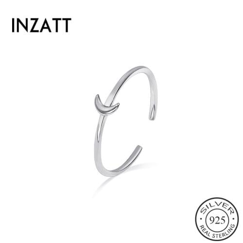 INZATT Real 925 Sterling Silver Minimalist Moon Adjustable Ring For Fashion Women Party Cute Fine Jewelry Accessories Gift