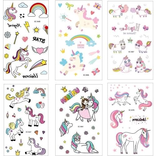 10pcs/lot Cartoon Unicorn Tattoo Stickers Toys Waterproof Sweatproof Animal Pattern Stickers DIY Makeup Toys For Kids Adult