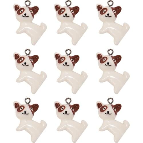 10Pcs Plastic Dog Pig Pendants with Iron Loop Imitation Animals Charms for Keychain Jewelry Earring Making
